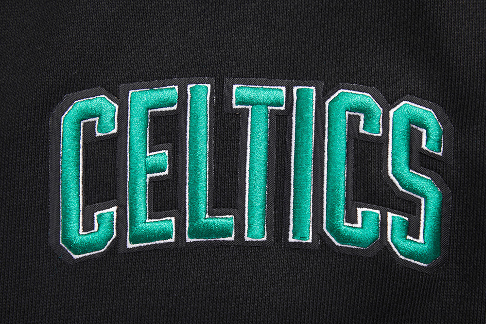 NBA BOSTON CELTICS SCRIPT TAIL MEN'S RIB FLEECE PULLOVER HOODIE (BLACK)