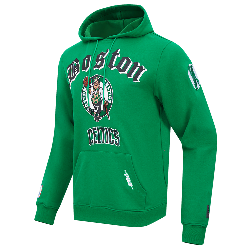NBA BOSTON CELTICS OLD ENGLISH MEN'S PULLOVER HOODIE (KELLY GREEN)