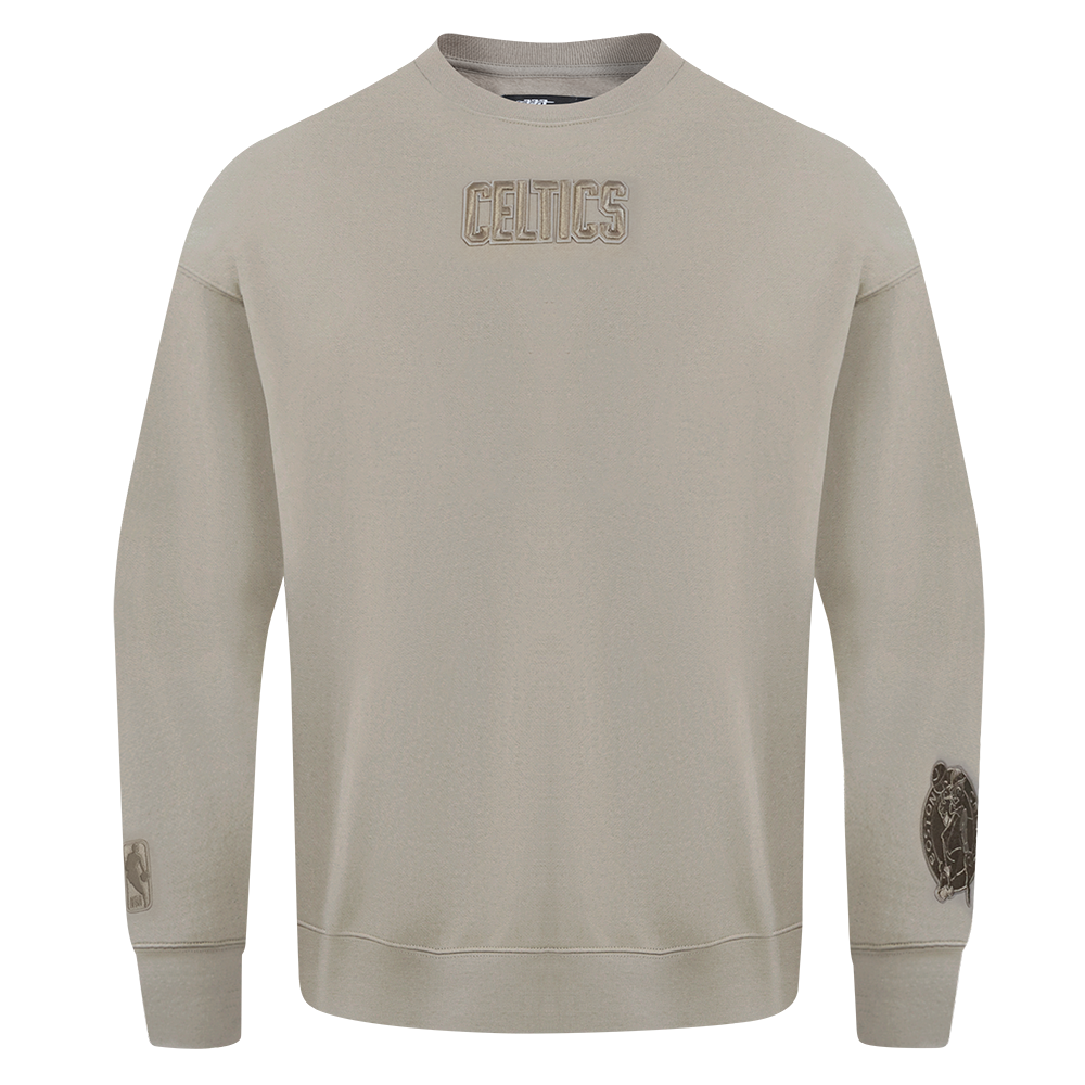 NBA BOSTON CELTICS WINGSPAN MEN'S DROP SHOULDER FLEECE CREWNECK (TAUPE)
