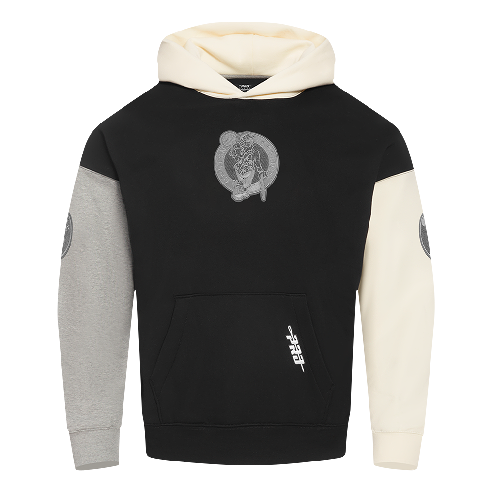 NBA BOSTON CELTICS REVERSE FRENCH TERRY CHANDAIL À CAPUCHON EN MOLLETON À BLOCS DE COULEUR POUR HOMME (NOIR/GRIS/COQUILLE D'ŒUF)