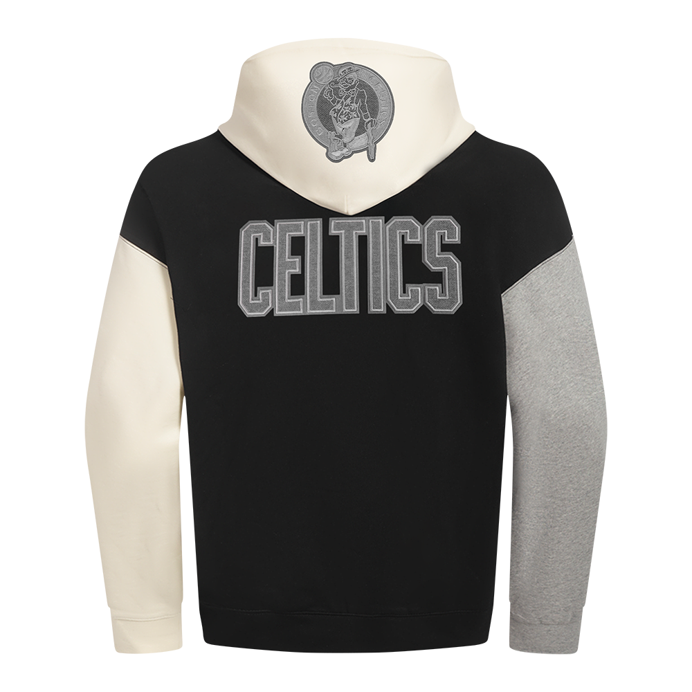 NBA BOSTON CELTICS REVERSE FRENCH TERRY CHANDAIL À CAPUCHON EN MOLLETON À BLOCS DE COULEUR POUR HOMME (NOIR/GRIS/COQUILLE D'ŒUF)