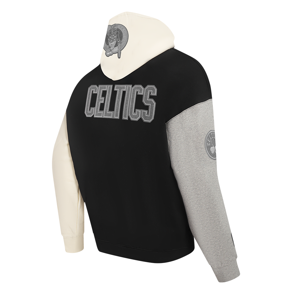 NBA BOSTON CELTICS REVERSE FRENCH TERRY CHANDAIL À CAPUCHON EN MOLLETON À BLOCS DE COULEUR POUR HOMME (NOIR/GRIS/COQUILLE D'ŒUF)