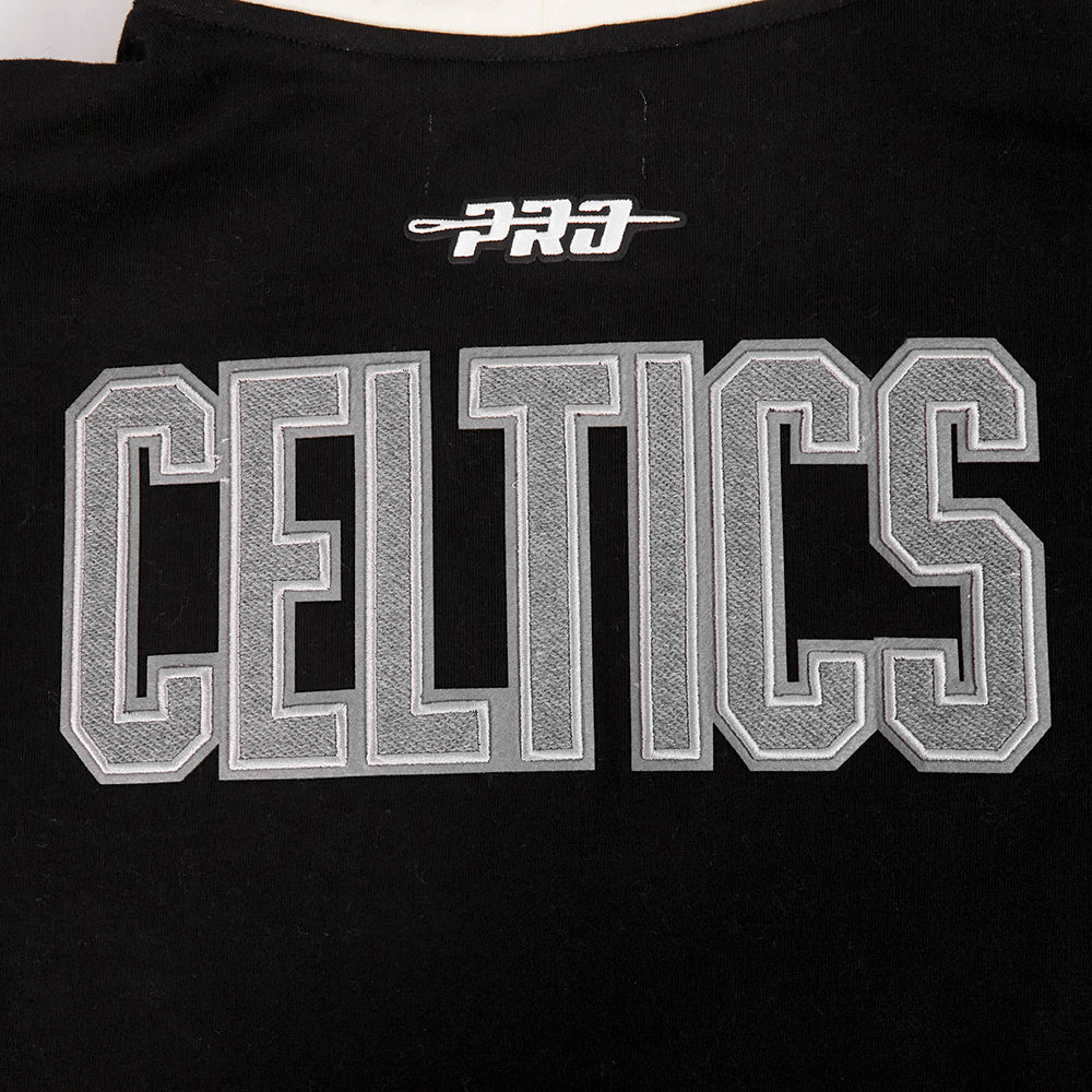 NBA BOSTON CELTICS REVERSE FRENCH TERRY CHANDAIL À CAPUCHON EN MOLLETON À BLOCS DE COULEUR POUR HOMME (NOIR/GRIS/COQUILLE D'ŒUF)
