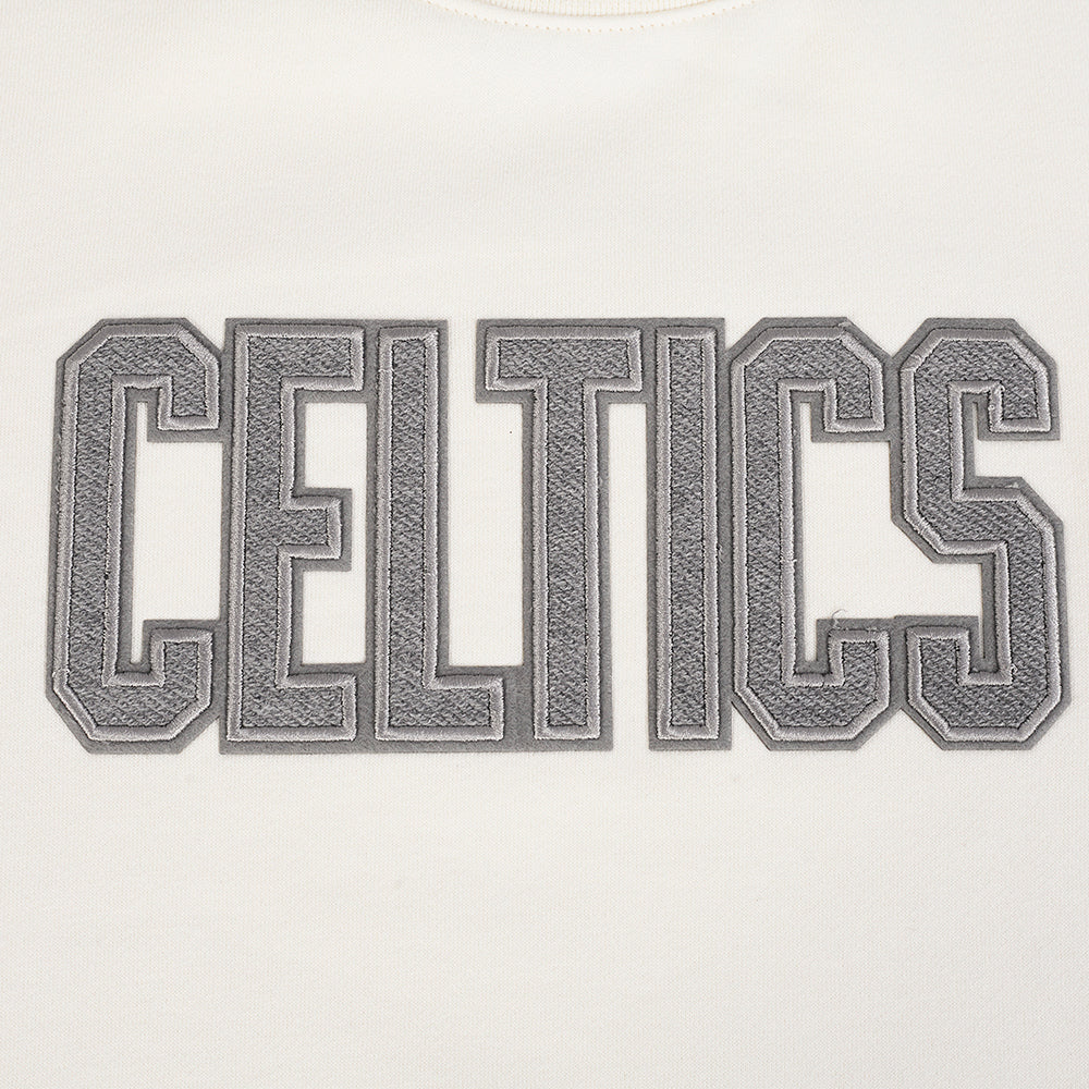 NBA BOSTON CELTICS REVERSE FRENCH TERRY CHANDAIL À COL ROND EN MOLLETON À ÉPAULES TOMBANTES POUR HOMME (COQUILLE D'ŒUF)