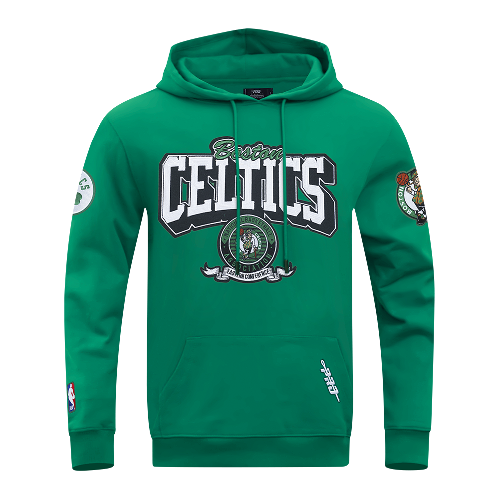 NBA BOSTON CELTICS TEAM BADGE MEN'S RIB FLC PO HOODIE (KELLY GREEN)