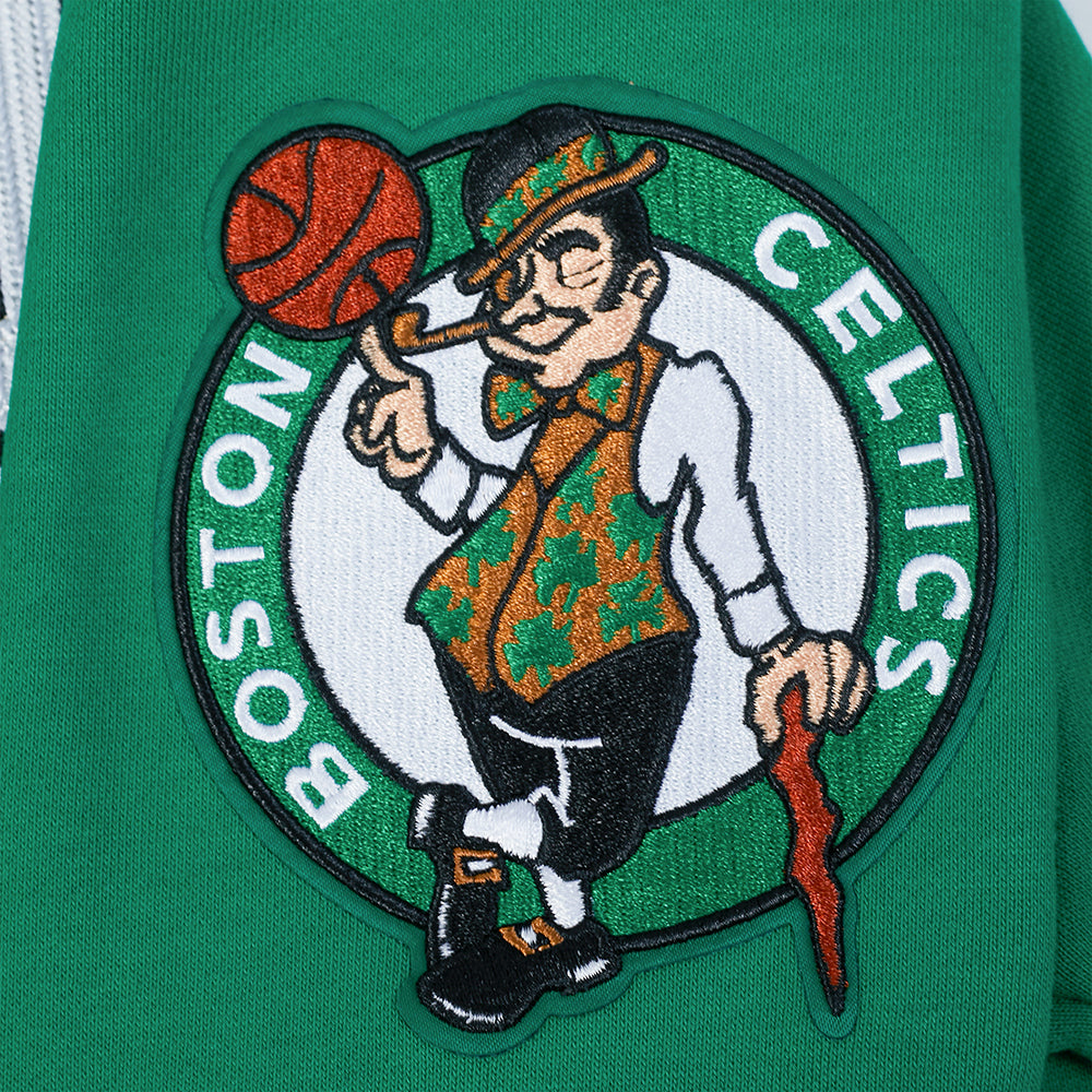 NBA BOSTON CELTICS TEAM BADGE MEN'S RIB FLC PO HOODIE (KELLY GREEN)