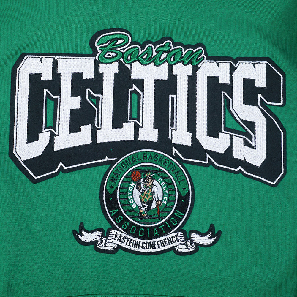 NBA BOSTON CELTICS TEAM BADGE MEN'S RIB FLC PO HOODIE (KELLY GREEN)