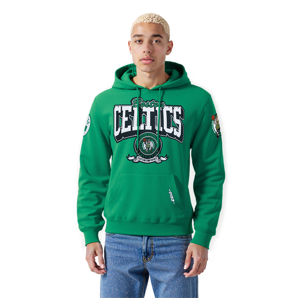 NBA BOSTON CELTICS TEAM BADGE MEN'S RIB FLC PO HOODIE (KELLY GREEN)