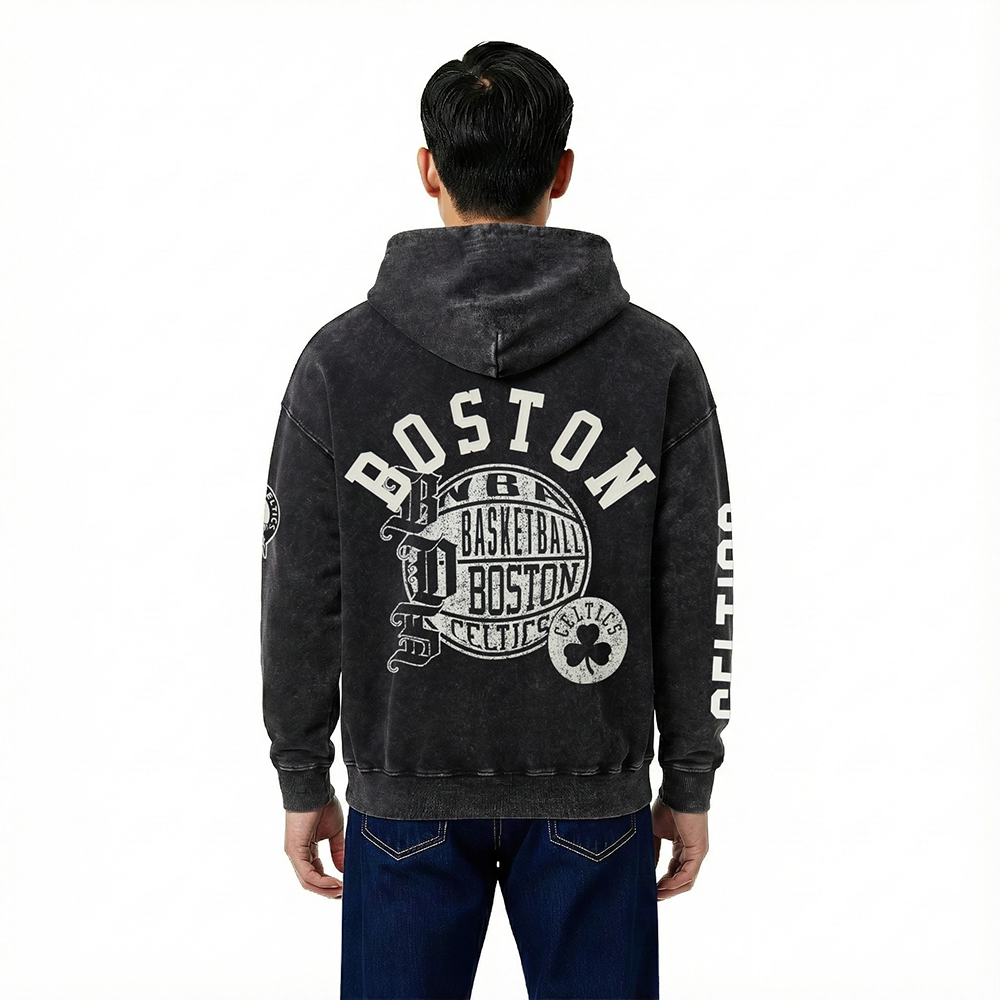 NBA BOSTON CELTICS STREET TEAM MEN'S ENZYME WASH DS FT PO HOODIE (WASHED BLACK)