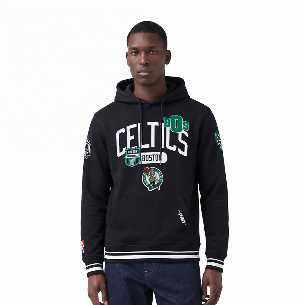 NBA BOSTON CELTICS LETTERMAN MEN'S PULL OVER HOODIE (BLACK)