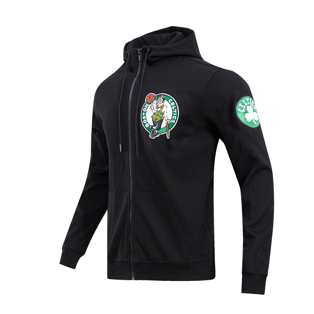 NBA BOSTON CELTICS CLASSIC CHENILLE MEN'S FULL ZIP PULLOVER HOODIE (BLACK)