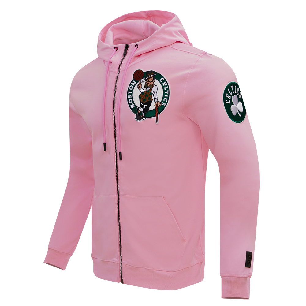 NBA BOSTON CELTICS CLASSIC CHENILLE MEN'S FULL ZIP PULLOVER HOODIE (PINK)