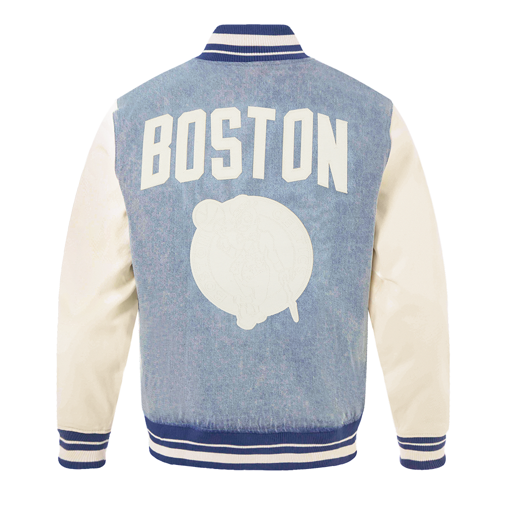 NBA BOSTON CELTICS VARSITY BLUES MEN'S DENIM VARSITY JACKET (DENIM/LINEN)