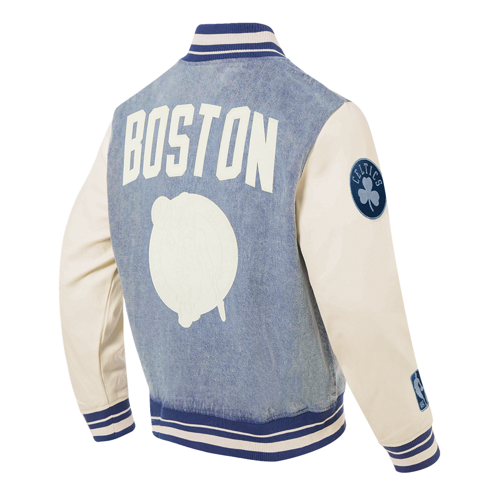 NBA BOSTON CELTICS VARSITY BLUES MEN'S DENIM VARSITY JACKET (DENIM/LINEN)