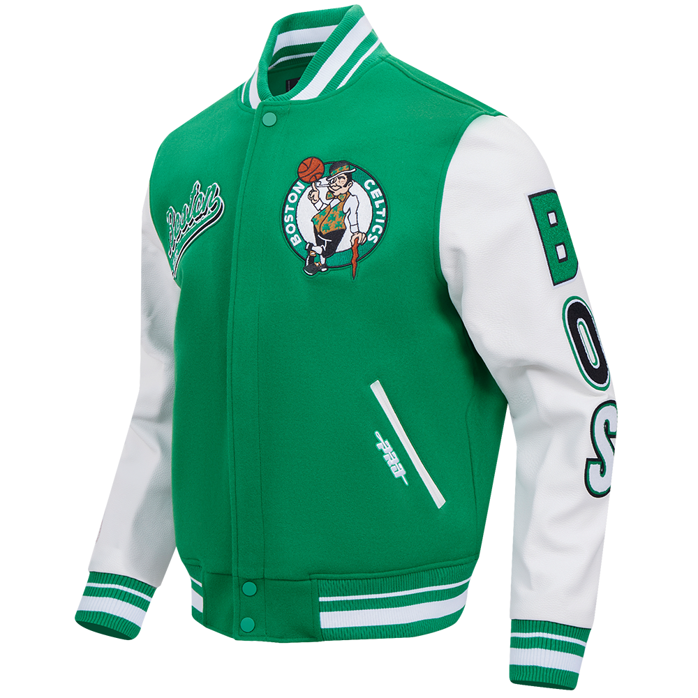 NBA BOSTON CELTICS SCRIPT TAIL BLOUSON COLLÉGIAL POUR HOMME (VERT KELLY/BLANC)