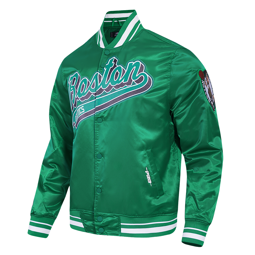 NBA BOSTON CELTICS SCRIPT TAIL MEN'S SATIN JACKET (KELLY GREEN)