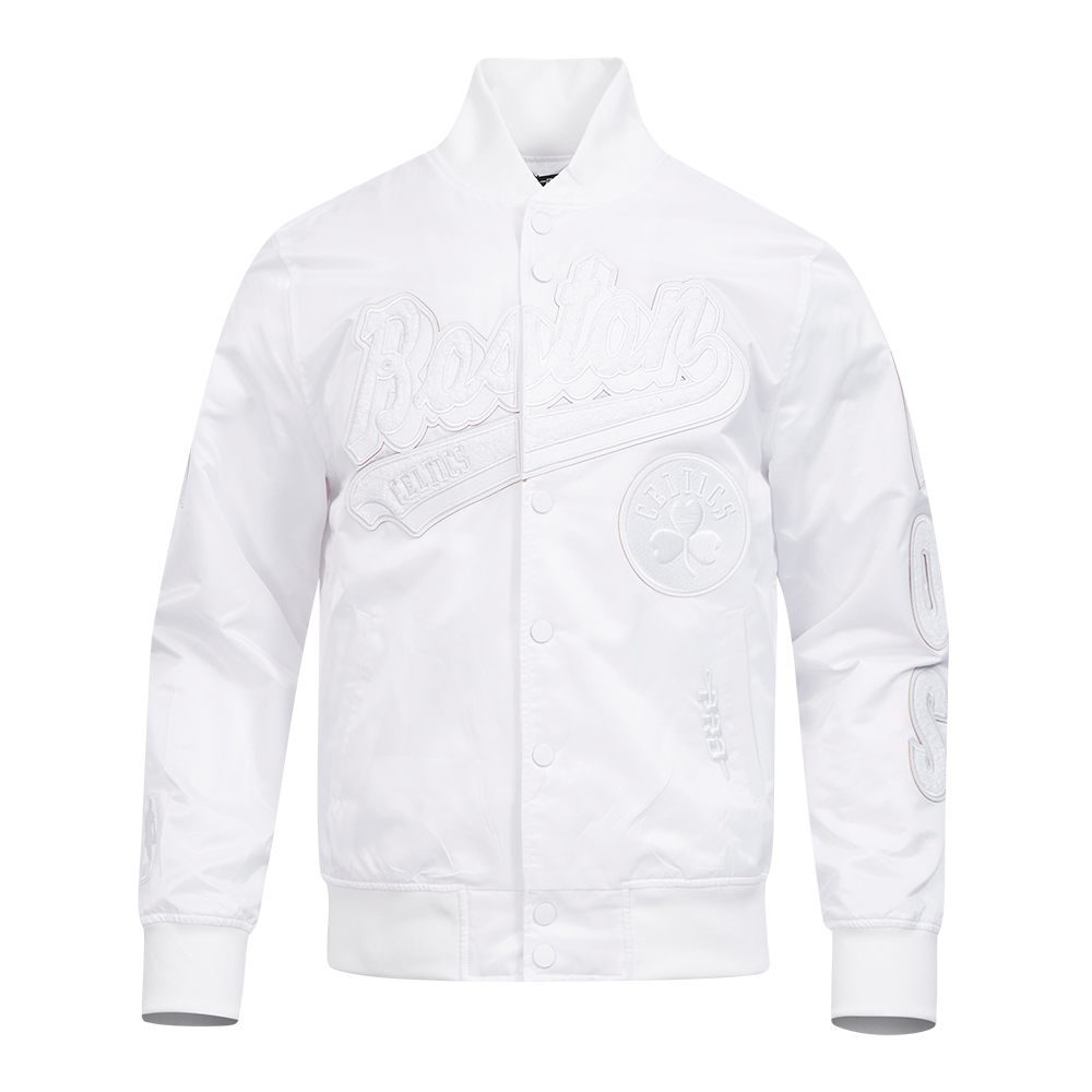 NBA BOSTON CELTICS WHITE OUT MEN'S SATIN JACKET (WHITE)