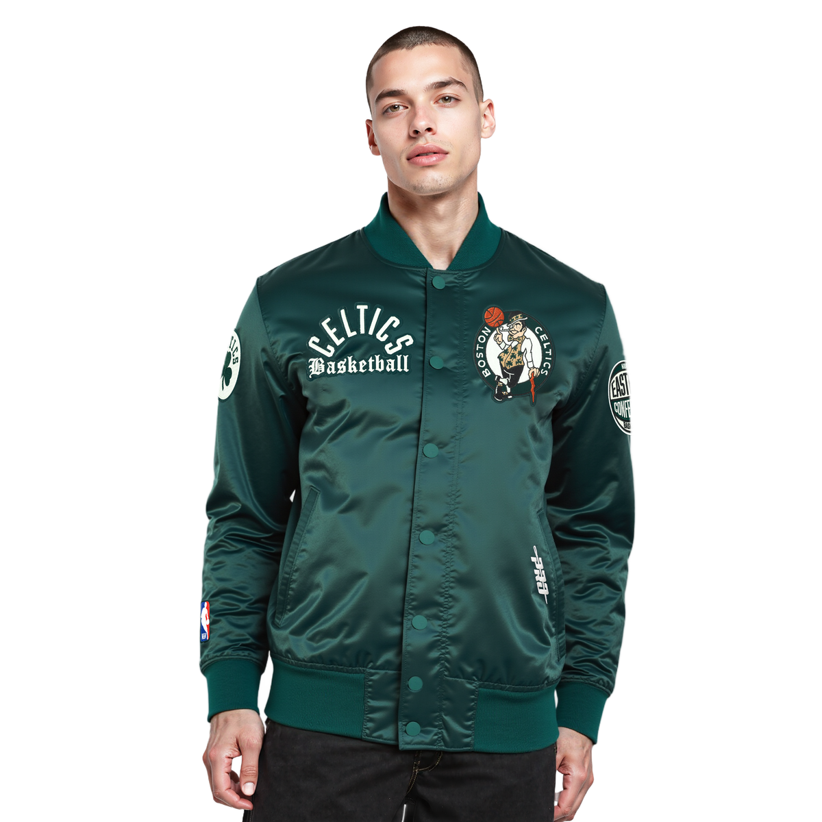 NBA BOSTON CELTICS MODERN ORIGINALS MEN'S SATIN JACKET (FOREST GREEN)