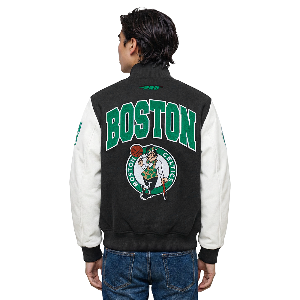 NBA BOSTON CELTICS CITY ARCH MEN'S WOOL VARSITY JACKET (BLACK/WHITE M60030)
