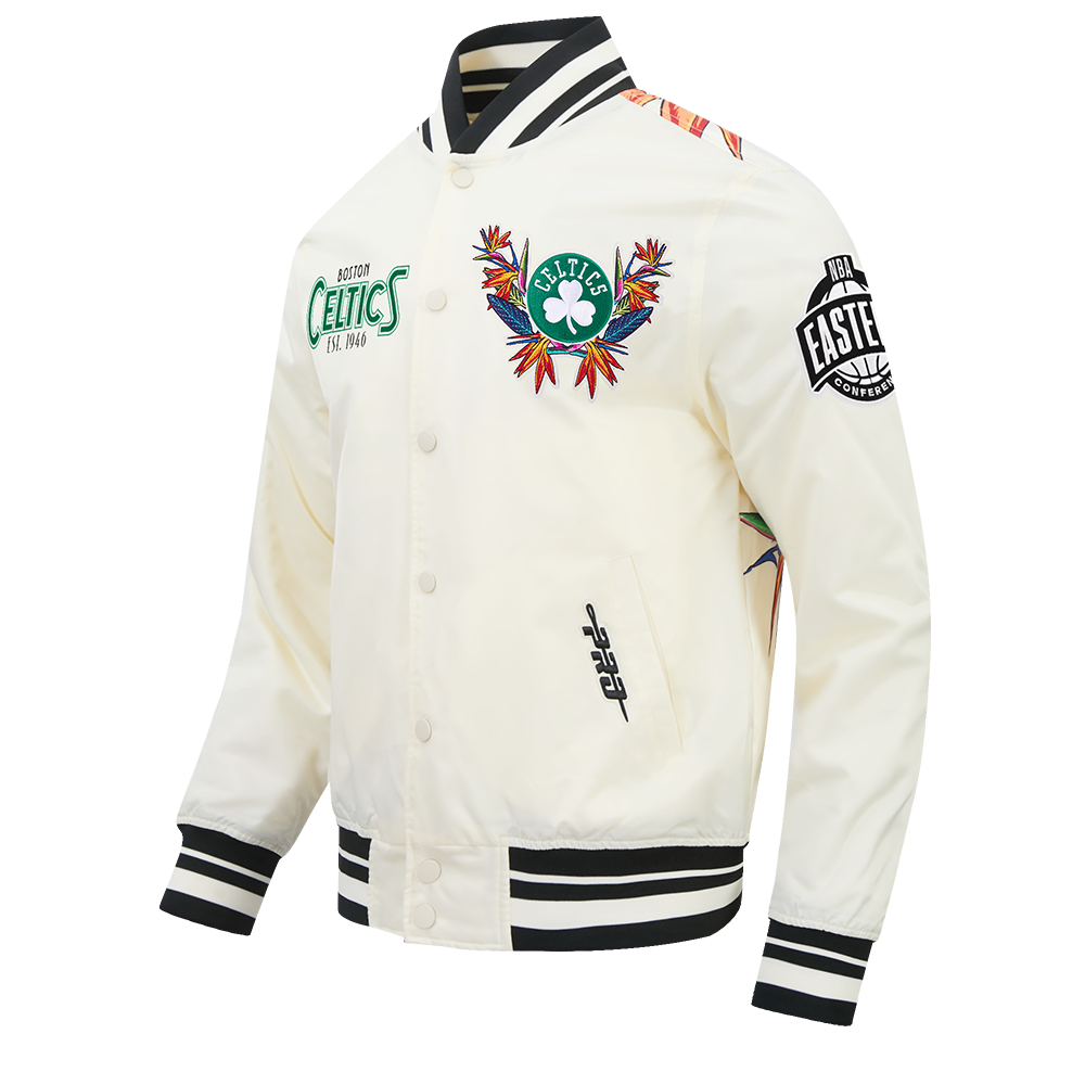 NBA BOSTON CELTICS PARADISE BLOUSON EN SATIN POUR HOMME (COQUILLE D'ŒUF/NOIR)