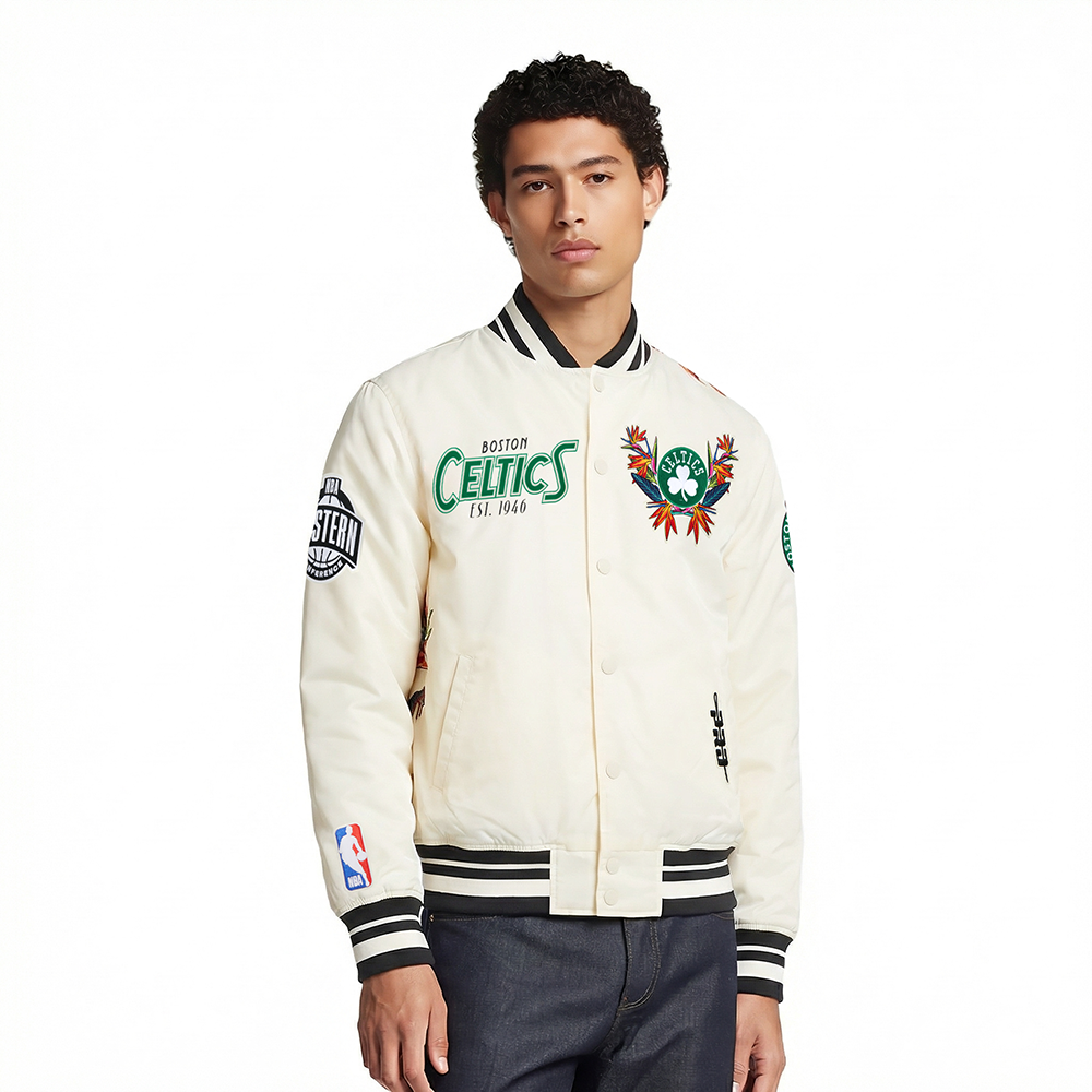 NBA BOSTON CELTICS PARADISE BLOUSON EN SATIN POUR HOMME (COQUILLE D'ŒUF/NOIR)