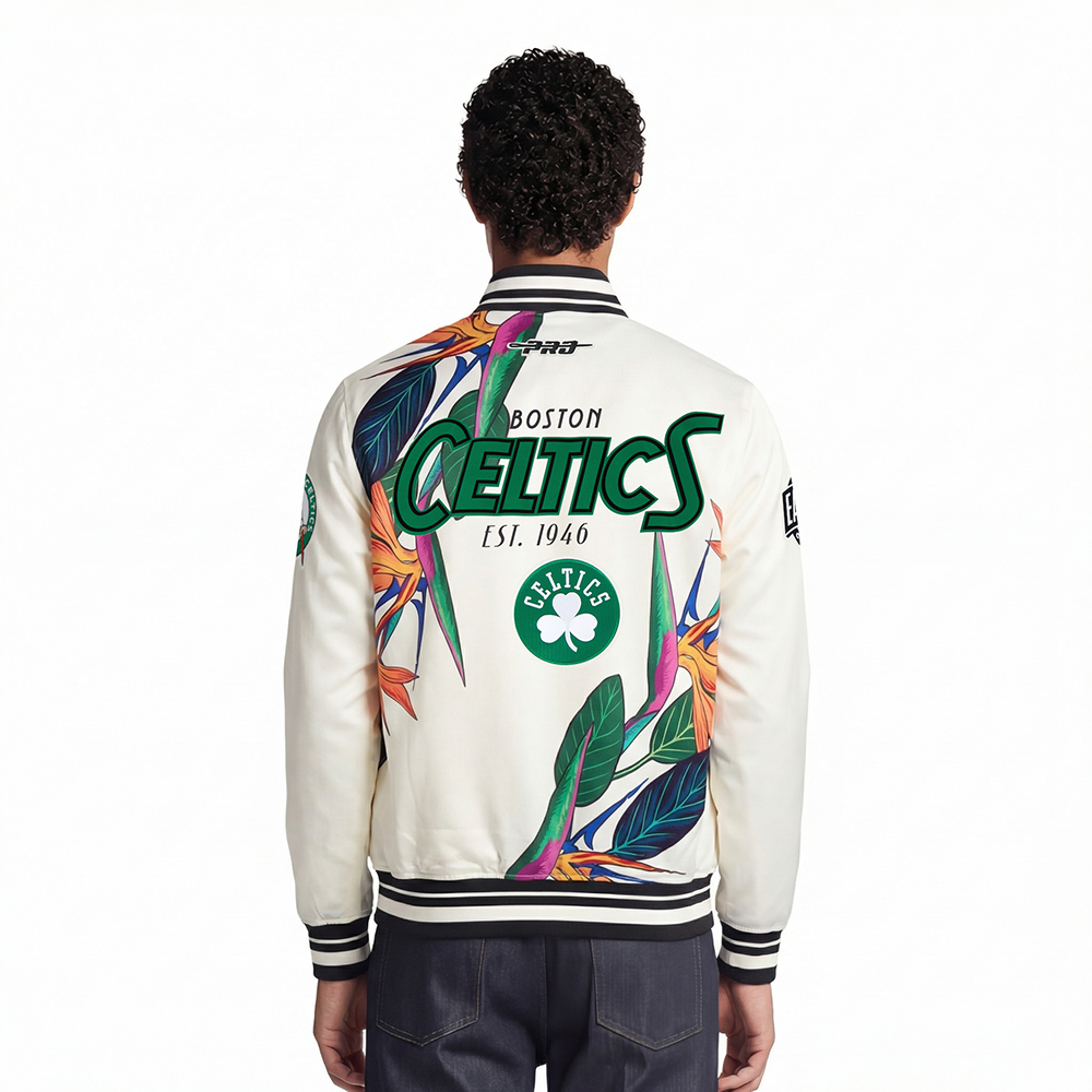 NBA BOSTON CELTICS PARADISE BLOUSON EN SATIN POUR HOMME (COQUILLE D'ŒUF/NOIR)