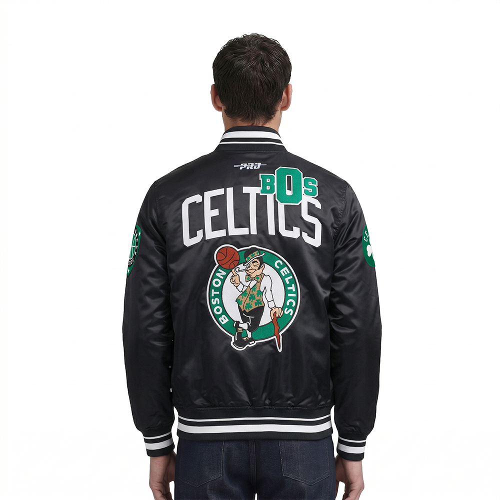 NBA BOSTON CELTICS LETTERMAN MEN'S SATIN JACKET (BLACK)