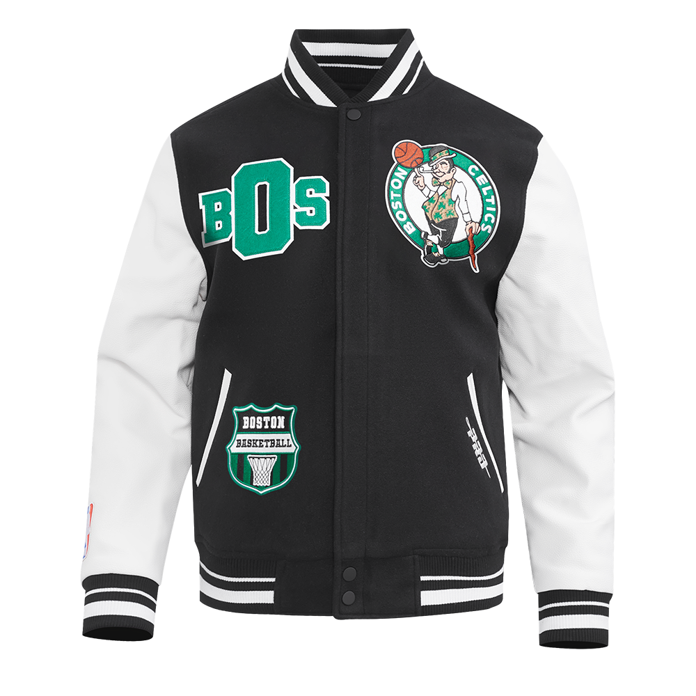 NBA BOSTON CELTICS LETTERMAN BLOUSON COLLÉGIAL POUR HOMME (NOIR/BLANC)