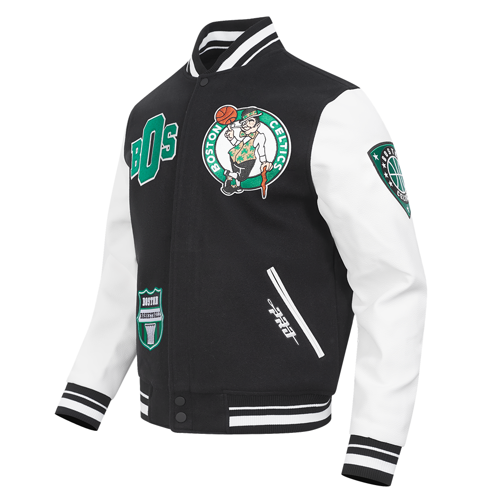 NBA BOSTON CELTICS LETTERMAN BLOUSON COLLÉGIAL POUR HOMME (NOIR/BLANC)