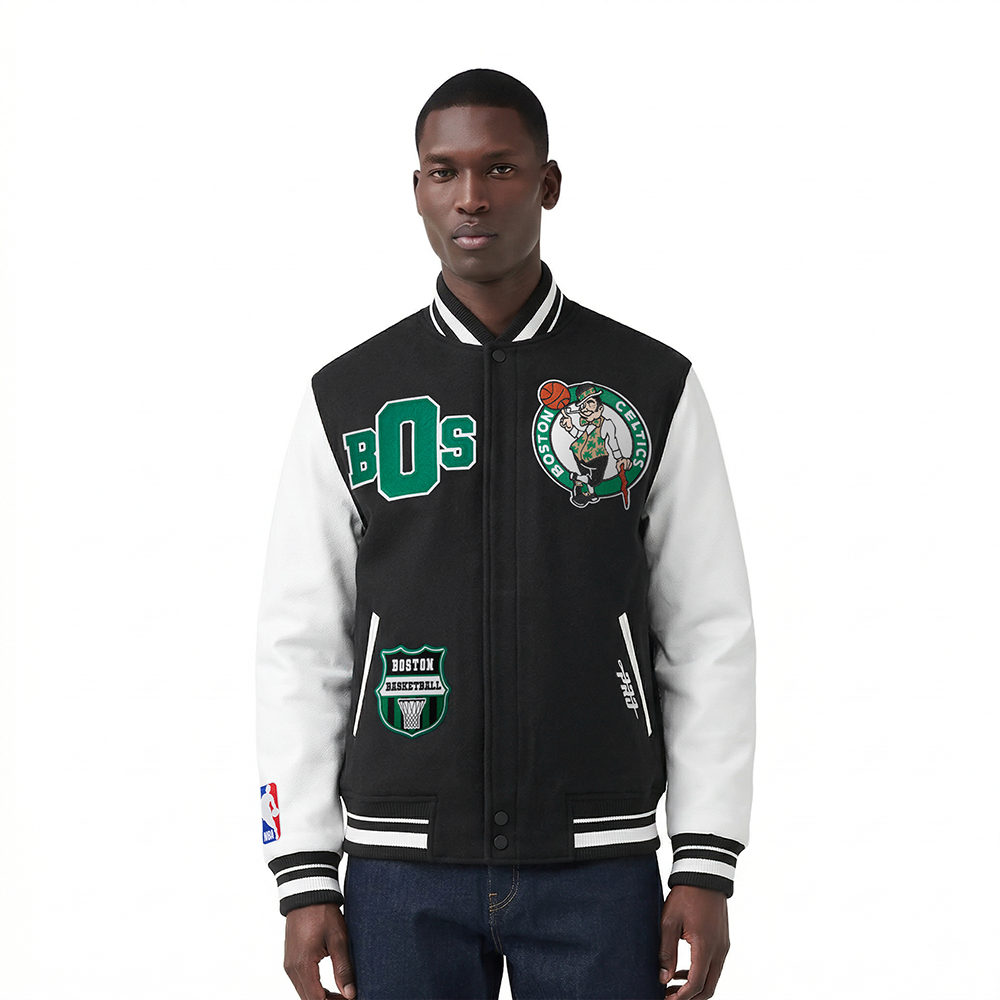 NBA BOSTON CELTICS LETTERMAN BLOUSON COLLÉGIAL POUR HOMME (NOIR/BLANC)
