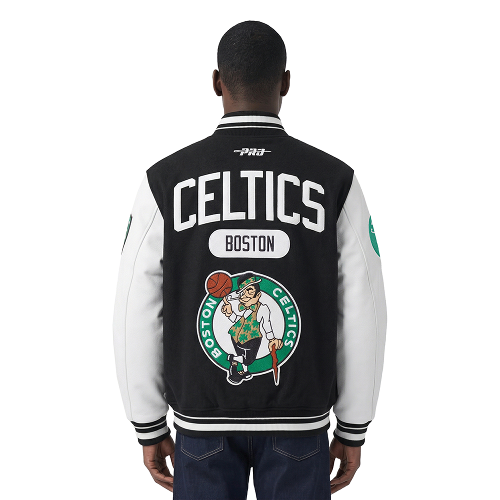 NBA BOSTON CELTICS LETTERMAN MEN'S VARSITY JACKET (BLACK/WHITE)