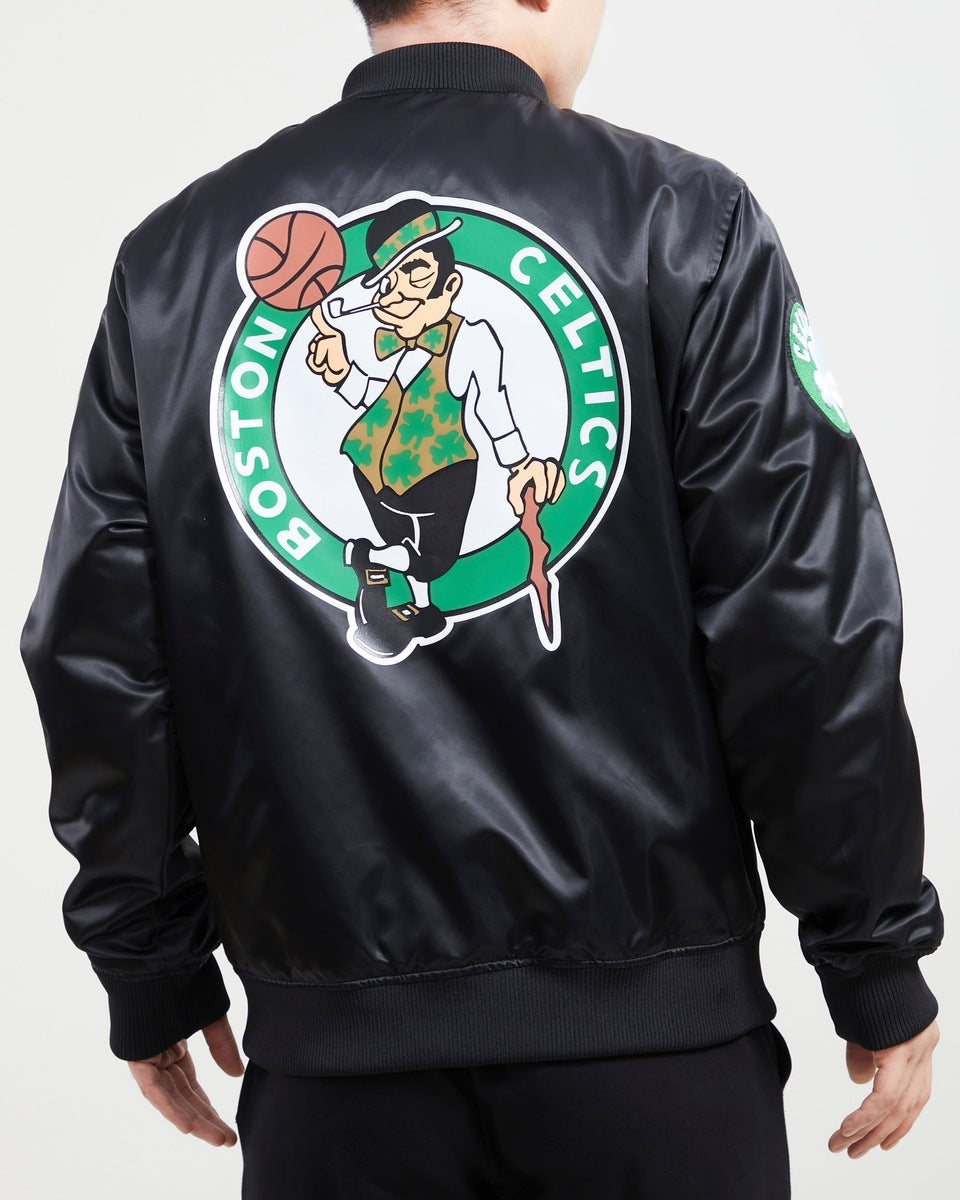 NBA BOSTON CELTICS TEAM BIG LOGO MEN'S SATIN JACKET (BLACK)