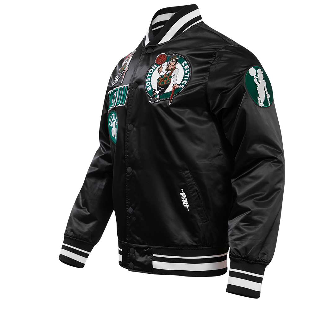 NBA BOSTON CELTICS RETRO CLASSIC MEN'S RIB SATIN JACKET (BLACK)