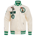 NBA BOSTON CELTICS RETRO CLASSIC MEN'S RIB SATIN JACKET (EGGSHELL/ KELLY GREEN)