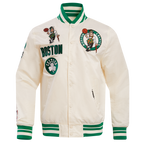 NBA BOSTON CELTICS RETRO CLASSIC MEN'S RIB SATIN JACKET (EGGSHELL/ KELLY GREEN)