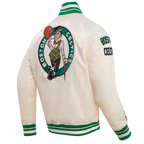 NBA BOSTON CELTICS RETRO CLASSIC MEN'S RIB SATIN JACKET (EGGSHELL/ KELLY GREEN)