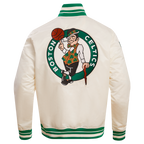 NBA BOSTON CELTICS RETRO CLASSIC MEN'S RIB SATIN JACKET (EGGSHELL/ KELLY GREEN)