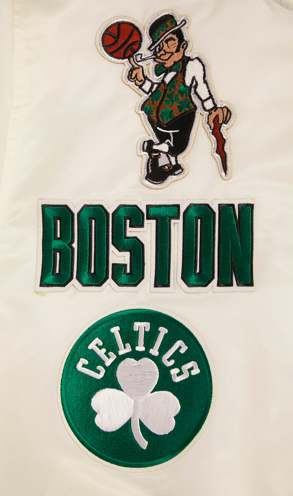 NBA BOSTON CELTICS RETRO CLASSIC MEN'S RIB SATIN JACKET (EGGSHELL/ KELLY GREEN)