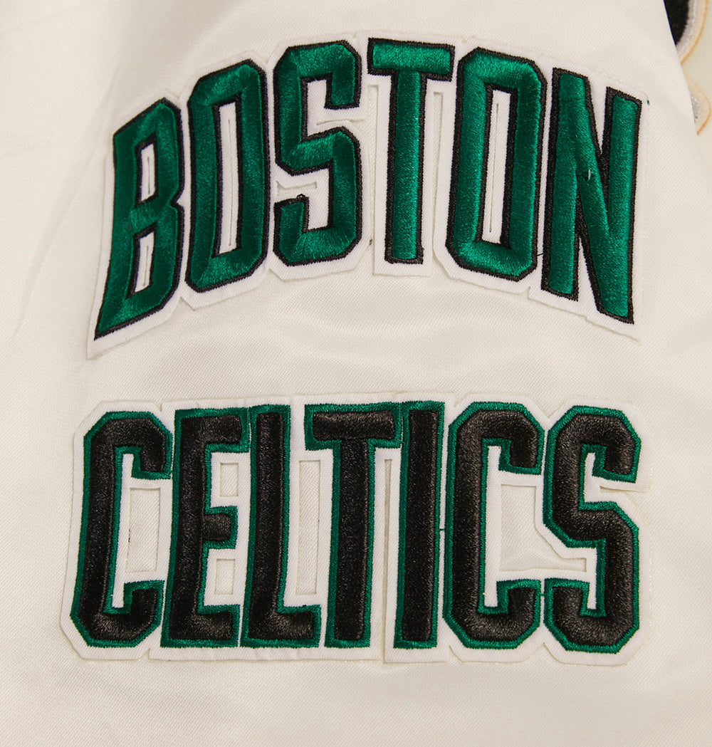 NBA BOSTON CELTICS RETRO CLASSIC MEN'S RIB SATIN JACKET (EGGSHELL/ KELLY GREEN)