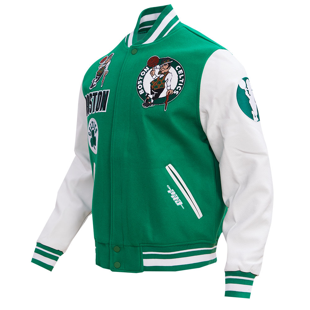 NBA BOSTON CELTICS RETRO CLASSIC MEN'S RIB WOOL VARSITY JACKET (KELLYGREEN/WHITE)