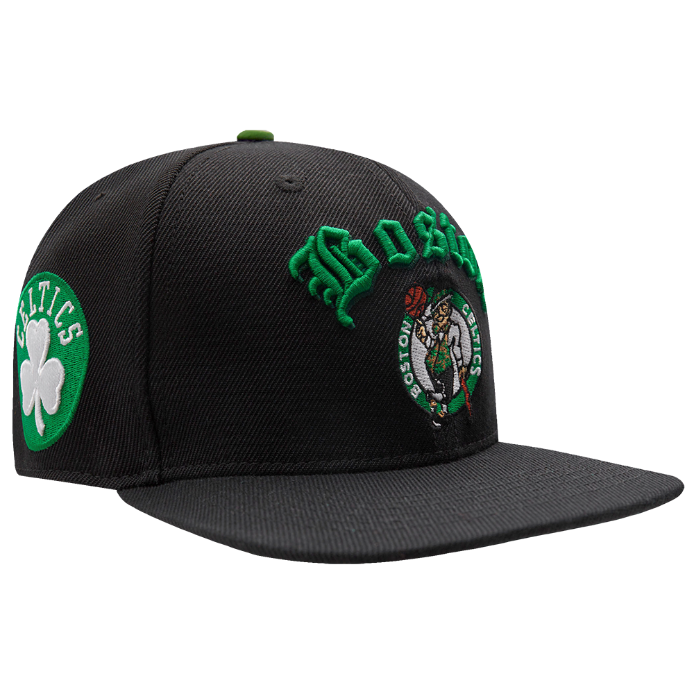 NBA BOSTON CELTICS OLD ENGLISH UNISEX 6 PANEL SNAPBACK HAT (BLACK)