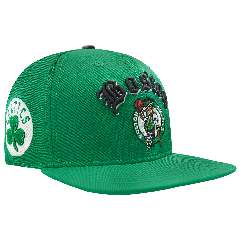 NBA BOSTON CELTICS OLD ENGLISH UNISEX 6 PANEL SNAPBACK HAT (KELLY GREEN)