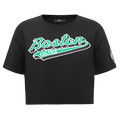 NBA BOSTON CELTICS SCRIPT TAIL WOMEN'S SINGLE JERSEY BOXY TEE (BLACK)