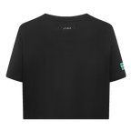NBA BOSTON CELTICS SCRIPT TAIL WOMEN'S SINGLE JERSEY BOXY TEE (BLACK)