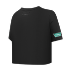 NBA BOSTON CELTICS SCRIPT TAIL WOMEN'S SINGLE JERSEY BOXY TEE (BLACK)