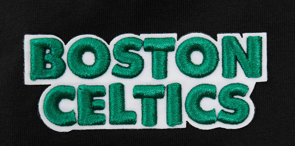 NBA BOSTON CELTICS SCRIPT TAIL WOMEN'S SINGLE JERSEY BOXY TEE (BLACK)