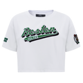 NBA BOSTON CELTICS SCRIPT TAIL WOMEN'S SINGLE JERSEY BOXY TEE (WHITE)