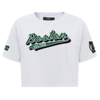 NBA BOSTON CELTICS SCRIPT TAIL WOMEN'S SINGLE JERSEY BOXY TEE (WHITE)