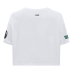 NBA BOSTON CELTICS SCRIPT TAIL WOMEN'S SINGLE JERSEY BOXY TEE (WHITE)