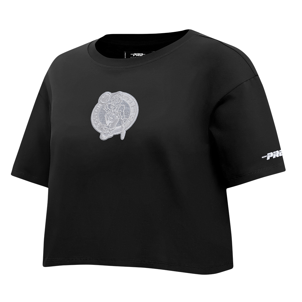 NBA BOSTON CELTICS REVERSE FRENCH TERRY WOMEN'S SINGLE JERSEY BOXY TEE (BLACK)